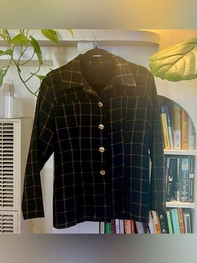 Vintage Black Plaid Button-Front Jacket